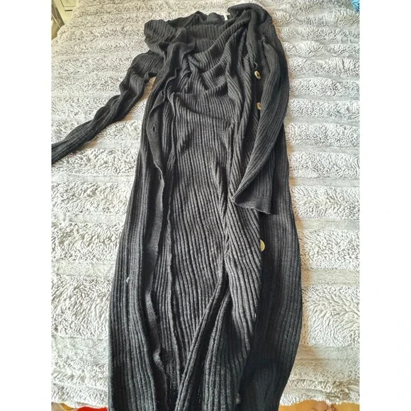 Free People long black ribbed cardigan - Picture 4 of 8
